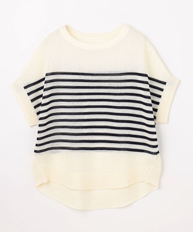 ANY ラミータッチオーバーニット オフ×ネイビーボーダー