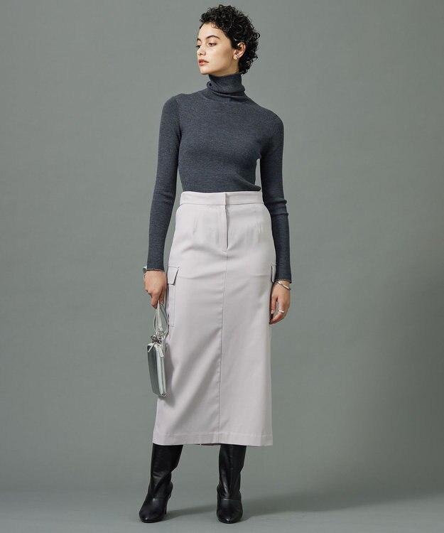 ICB L 【洗える】ウォームサテン カーゴスカート ヘイズピンク系