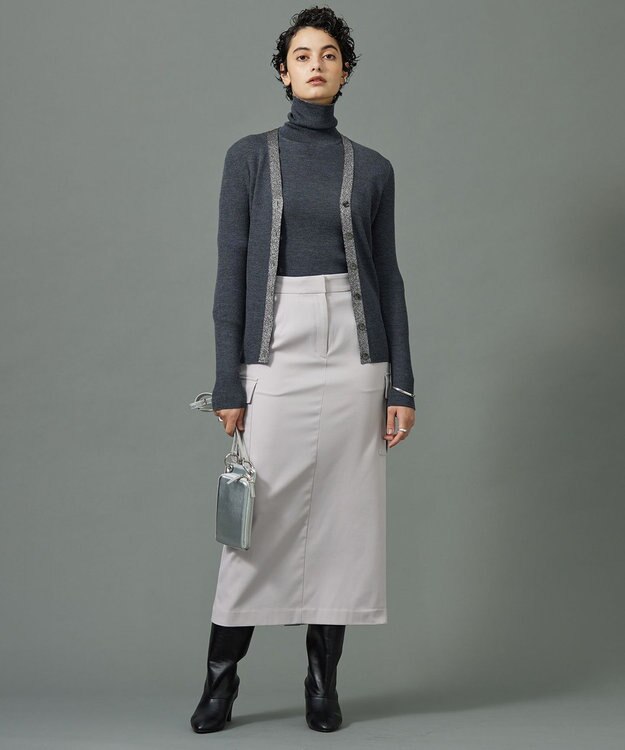 ICB L 【洗える】ウォームサテン カーゴスカート ヘイズピンク系