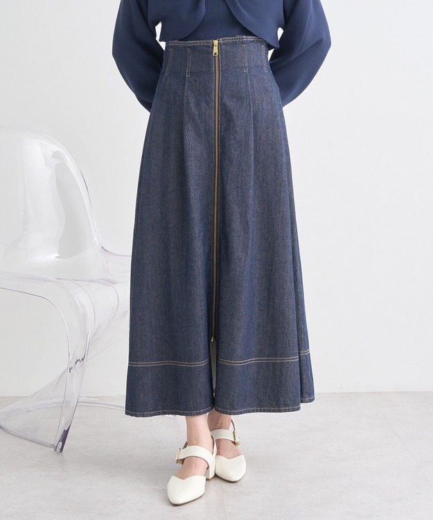 earth music&ecology フロントＺＩＰデニムスカート Indigo