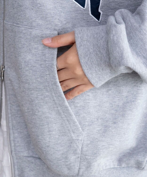 WEGO グラフィックBIGZIPパーカー 杢グレー