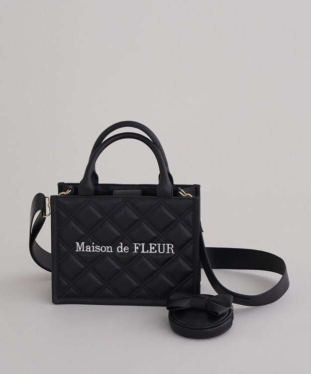 Maison de FLEUR ミニポーチ付きキルティングトートバッグ Black