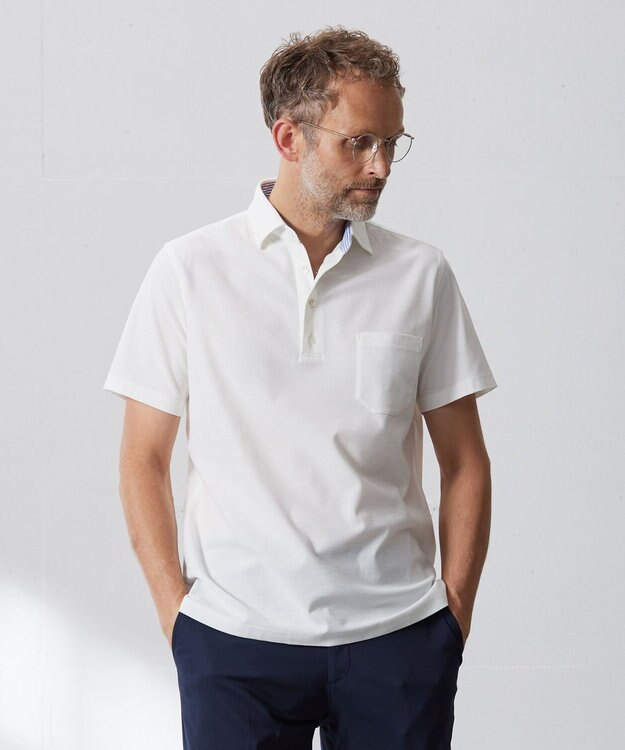 J.PRESS MEN 【ビジネスおすすめ / 吸水速乾】ドレスハニカム ポロシャツ ホワイト系