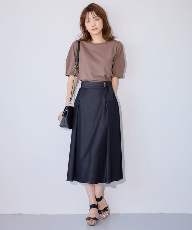 ANY SIS L 【洗える】チノライクタック スカート シャンブレーブルー