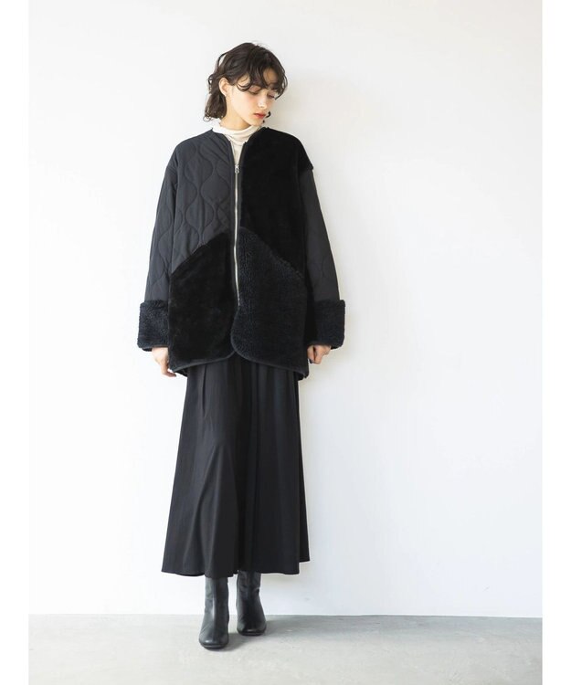 AMERICAN HOLIC キルポカボアＭｉｘキルティングコート Black