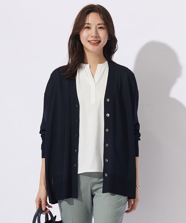 J.PRESS LADIES S 【WEB限定カラーあり・洗える】SILKY RAYON STRETCH カーディガン ネイビー系