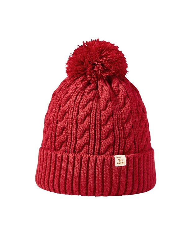 MIKI HOUSE HOT BISCUITS 【46-56cm】 ぼん天付きケーブル編みニット帽子 赤