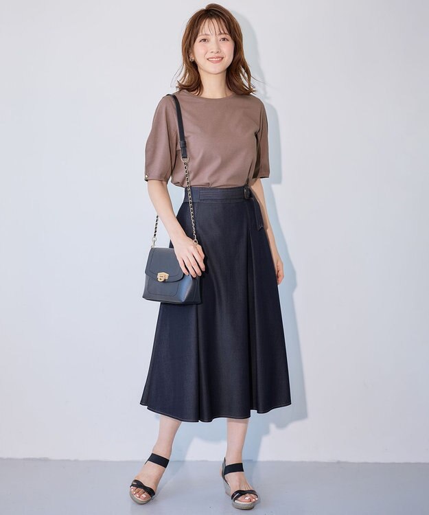 ANY SIS L 【洗える】チノライクタック スカート シャンブレーブルー