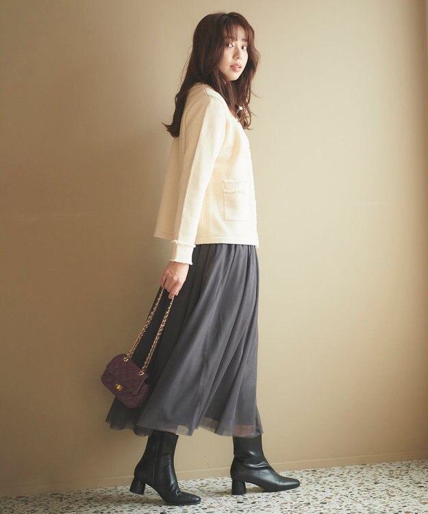 Feroux 【洗える】コルセットチュール スカート グレー系