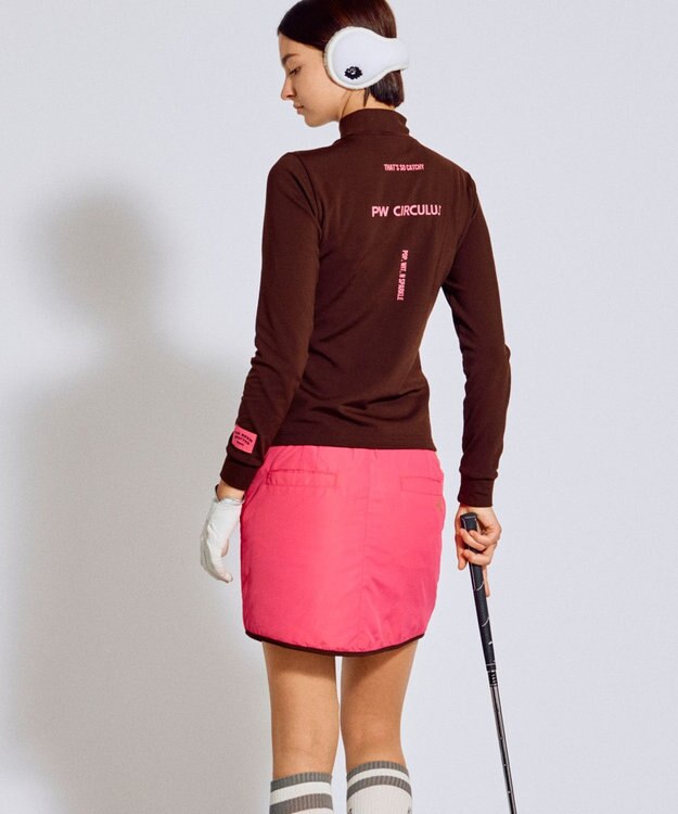 PW CIRCULUS 【裏起毛であたたか】【WOMEN】CATモチーフ  裏起毛ロングスリーブモックネックT   ゴルフウェア レディース ダークブラウン系