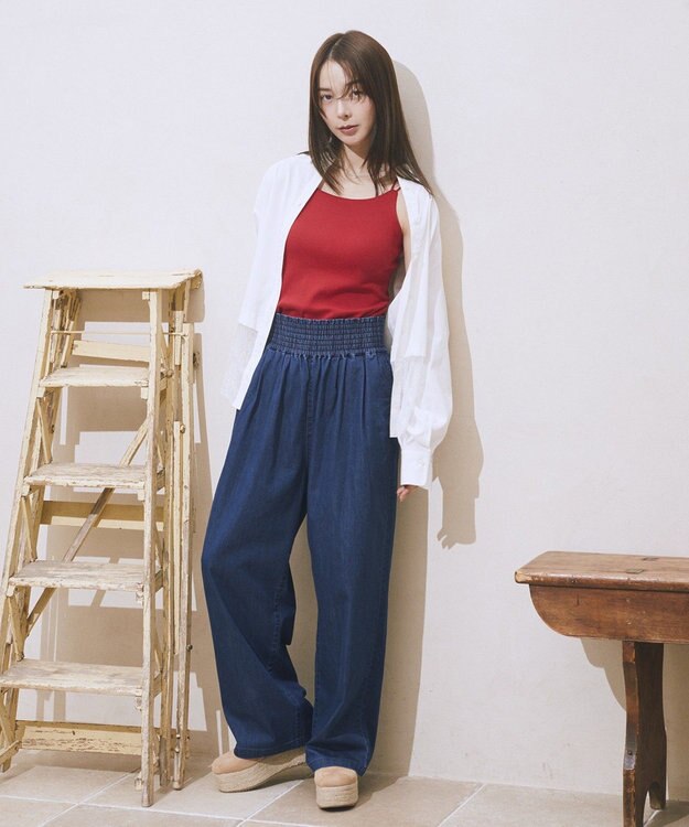 earth music&ecology 冷感２タックイージーワイドデニム Indigo