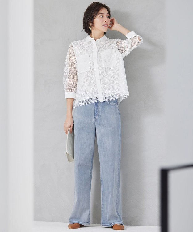 自由区 【洗える】ウスカルデニム ワイドパンツ ライトインディゴ