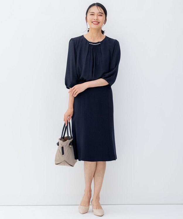 23区 【洗える】エアリーコンビジャージー パールモチーフ カットソー ネイビー系