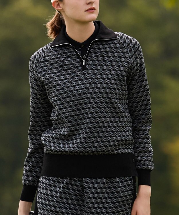 ZERO HALLIBURTON 【セットアップ可能】 モノグラム柄 ハーフジップニット ZHG-W5A4b 85137 ブラック