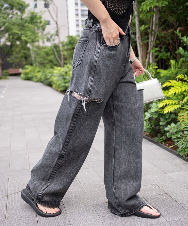 WEGO サイドスリットデニムストレートパンツ ブラックその他