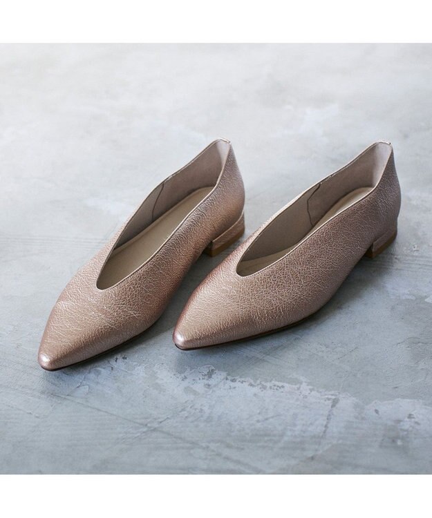 MODE ET JACOMO <MODE ET JACOMO>Uカットフラットプレーンパンプス ピンクメタリック