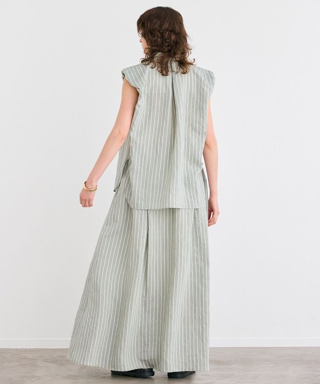 BEIGE， 【洗える】FREESIA / イージーウエストストライプフレアスカート Green Stripe