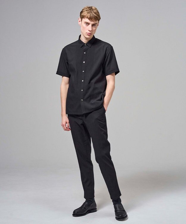 JOSEPH HOMME 【新型】トリコサッカーストレッチ　 レギュラーカラー半袖シャツ ブラック系