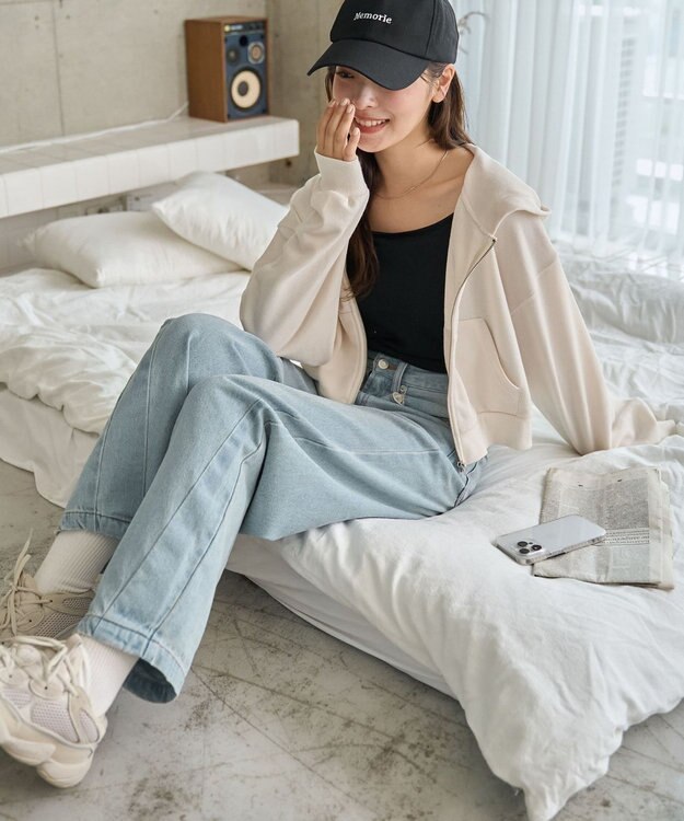 WEGO ショートジップパーカー ホワイトアイボリー