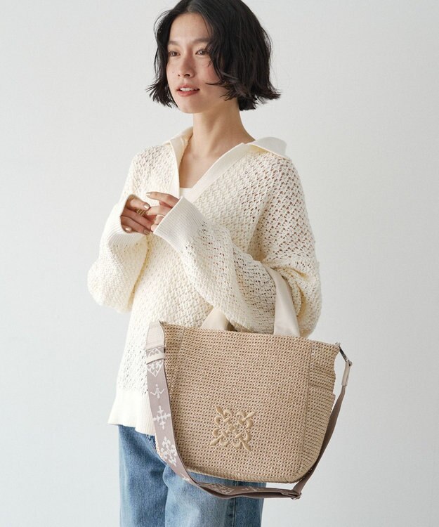 russet ナイロンラフィア2WAYトートバッグ(CE-1711) Ivory