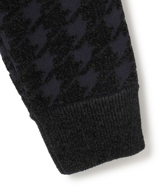 ICB L 【洗える】ハウンドトゥースパターン Vネックカーディガン ネイビー系