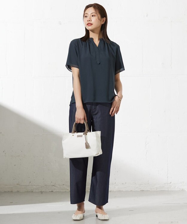 J.PRESS LADIES L 【速乾】サッカーチェック カットソー シーグリーン系3