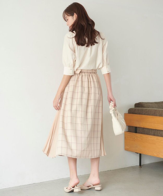 Feroux 【洗える】プリーツコンビチェック スカート ベージュ系3