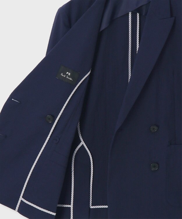 Paul Smith ストライプ シアサッカー ダブルブレスト ジャケット ネイビー
