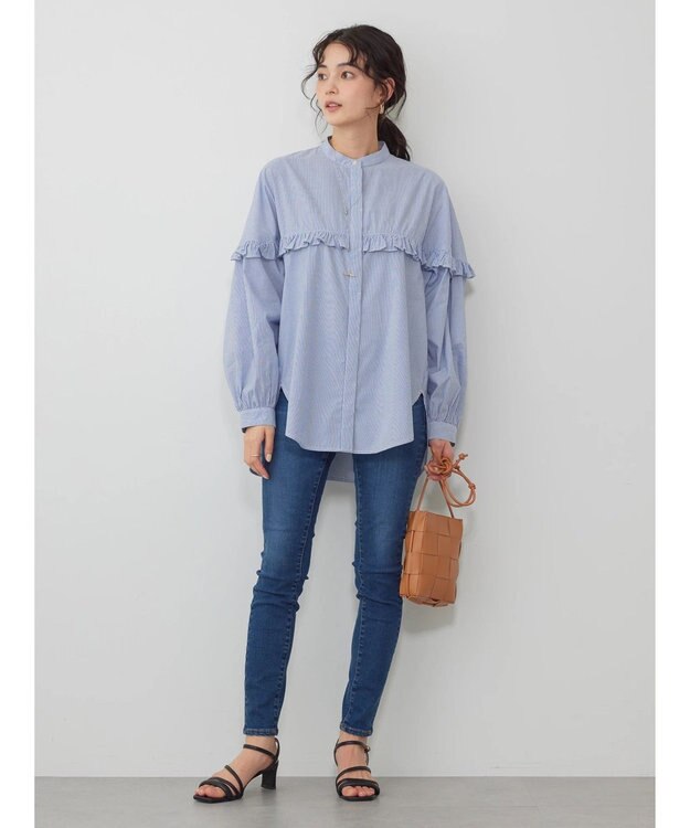 AMERICAN HOLIC フリルバンドカラーシャツ Stripe