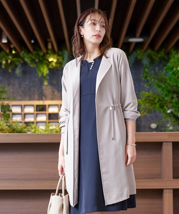 Tiaclasse 【洗える】タックヨーク着流しパフスリ－ブコート グレージュ