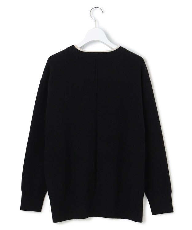 ICB 【新色追加】ソフトカシミヤミックス クルーネックニット ブラック［トープ配色］