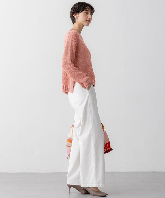 23区 【洗える】コットンルレックスリリー カラーニット オレンジミックス