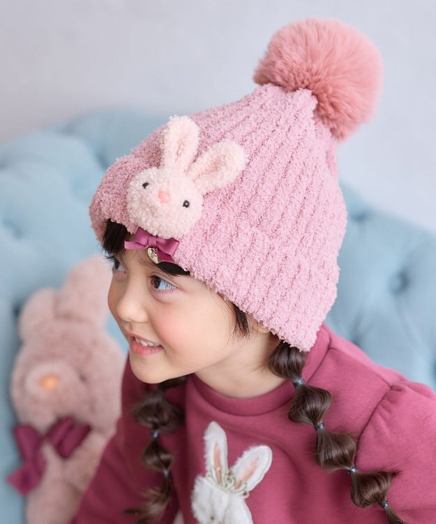 ANY KIDS 立体 アニマル ニット キャップ ピンク×ウサギ