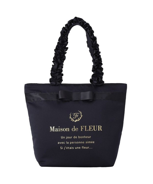 Maison de FLEUR ブランドロゴフリルハンドルトートMバッグ Navy