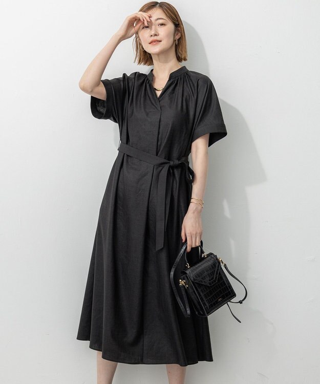 23区 L 【洗える】トリアセスラブストレッチ ワンピース ブラック系