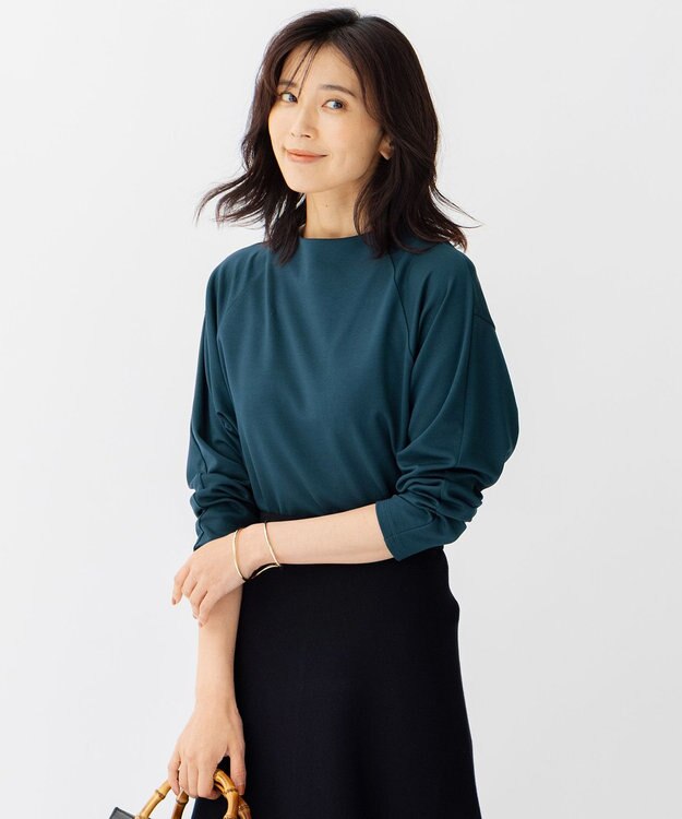 23区 L 【洗える】ヴィスコースソフトポンチ ラグラン カットソー ピーコックグリーン系