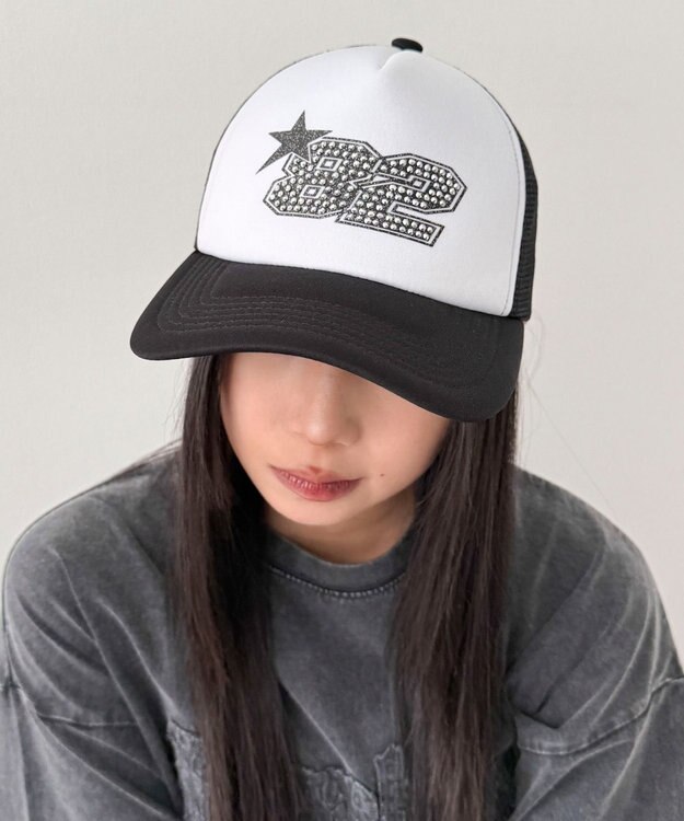 WEGO ナンバリングラインストーンメッシュキャップ ブラック