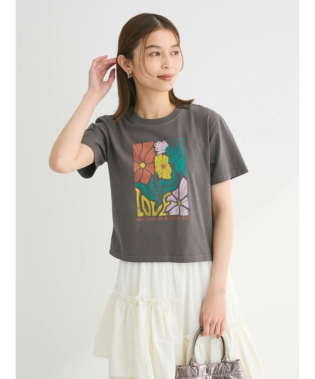 Green Parks ・Ｄｏｕｂｌｅ　Ｆｌａｇｓウ゛ィンテージライクプリントＴ Charcoal Gray