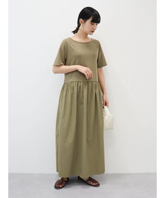 Green Parks Ｂ．ドッキングボリュームギャザーワンピース Black