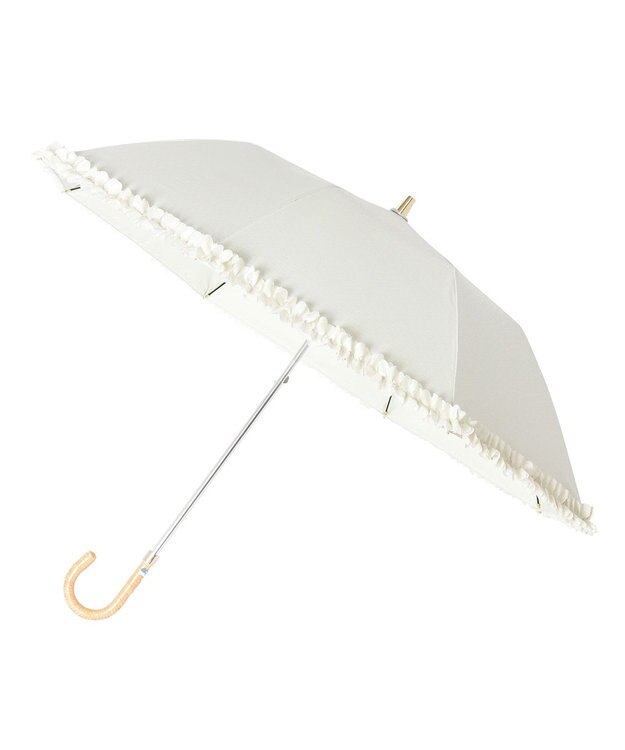 MOONBAT ランバン オン ブルー 晴雨兼用日傘 折りたたみ傘 ドビー×フリル 遮光 遮熱 UV オフホワイト