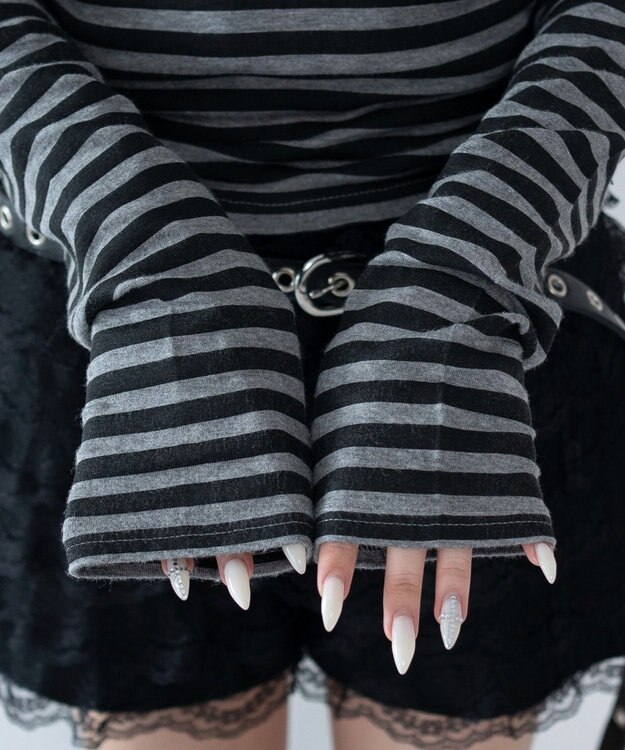 WEGO ヘンリーネックフードロンT グレーボーダー