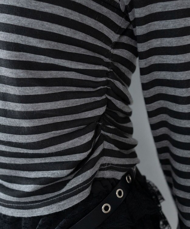 WEGO ヘンリーネックフードロンT グレーボーダー