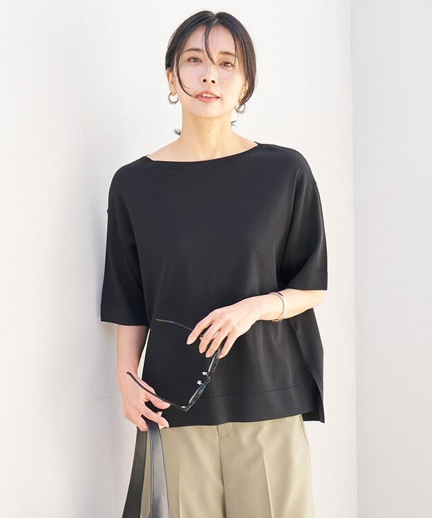 UNFILO L スゴ機能美 ハーフスリーブ ニット ブラック