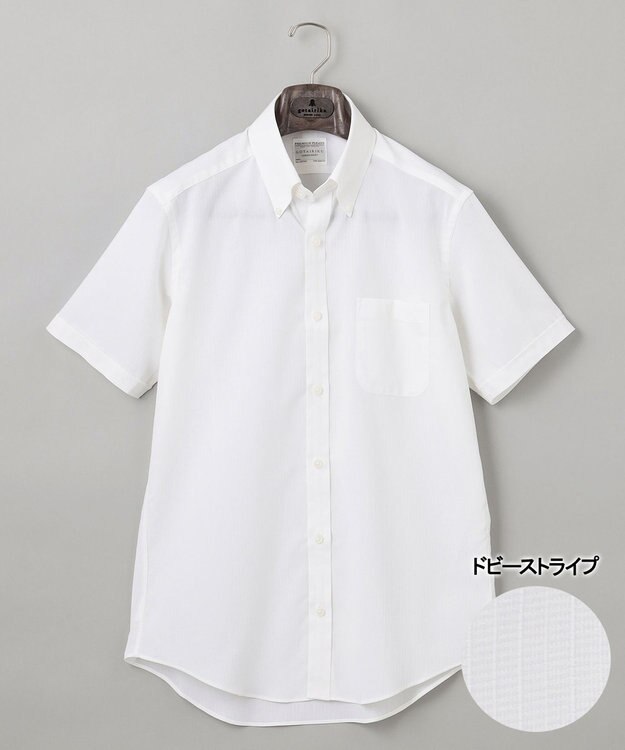 GOTAIRIKU 春夏向け【形態安定】SUMMERPREMIUMPLEATS_ボタンダウンカラー 半袖ドレスシャツ(25年モデル) 白×織柄ドビーストライプ