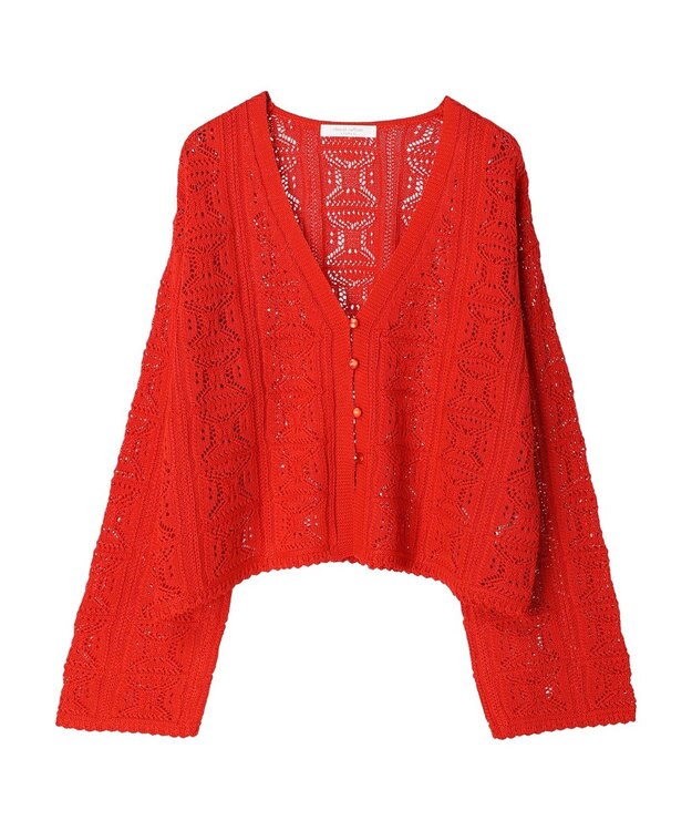 Green Parks 格子柄編みニットカーディガン Red