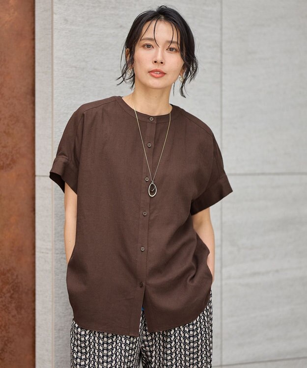 ANY フレンチリネンシャツブラウス ブラウン