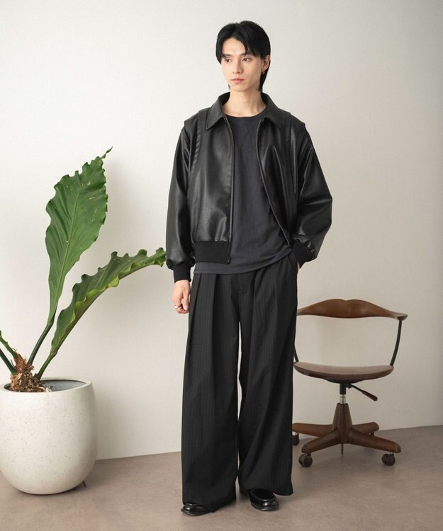 WEGO 【セットアップ対応】2タックバギースラックス ブラックストライプ