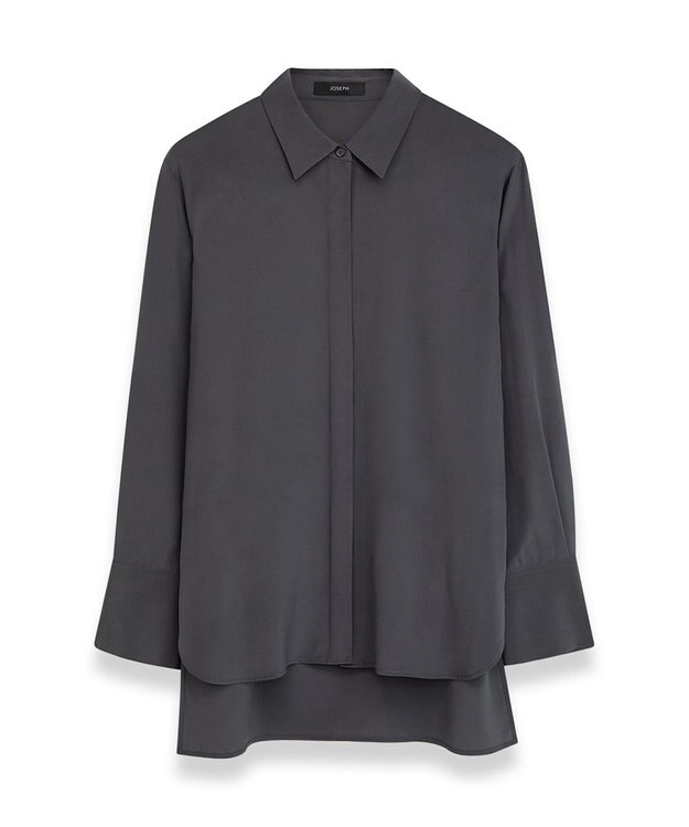 JOSEPH クレープ  ド  ソワ　レギュラーカラーシャツ Slate