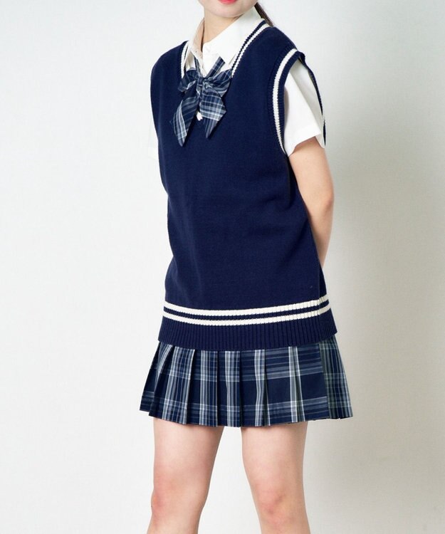WEGO 【SCHOOLITEM】ラインスクールニットベスト ネイビー