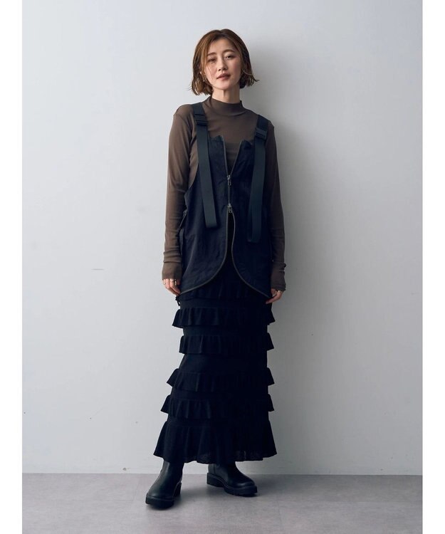 YECCA VECCA ティアードフリルラメニットスカート Black